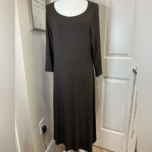 Eileen Fisher knit light brown tweed handkerchief hem 3/4 sleeve dress size L